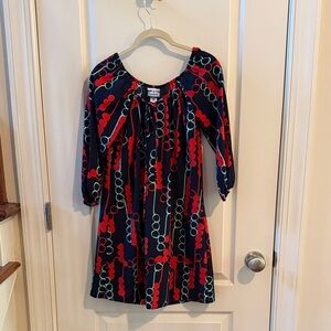 Manuhealii Navy Dress with Red & Teal Circle Print
